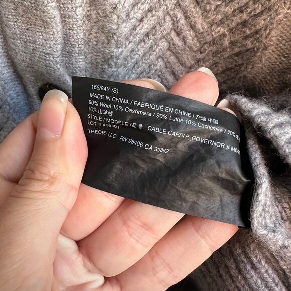 Theory Gray Wool Cashmere Cable Knit Cardigan Sweater Size S - Picture 5 of 5